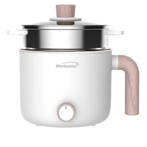 Brentwood White Electric Hot Pot with Wood Accents